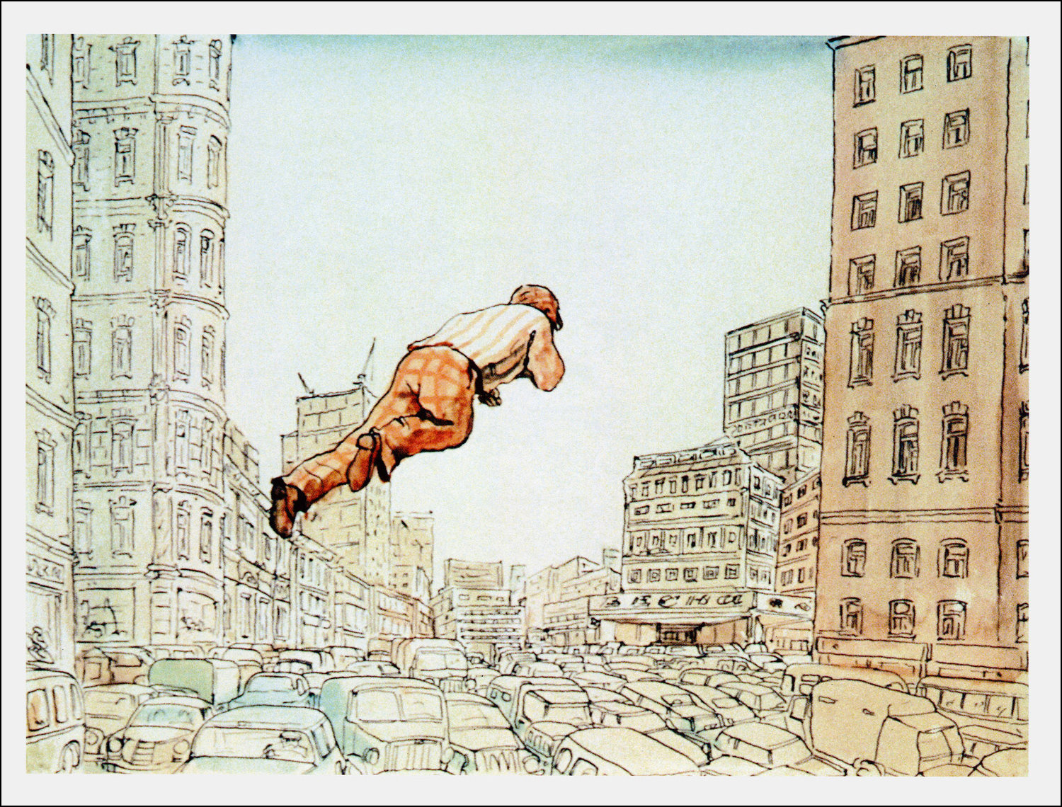 Илья Кабаков, рисунок из альбома «Полетевший Комаров», 1973 г.